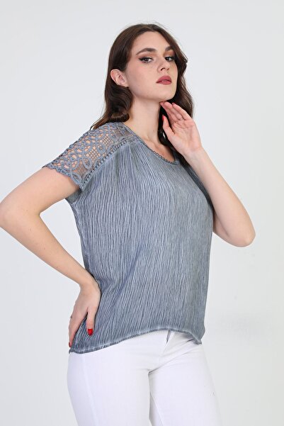 ELLA CAMELIA Жіноча блуза з мереживними деталями на плечах 5010062 Indigo