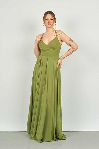 DORİDORCA Doridorca Women's Rope Strap Long Evening Dress 4115 Khaki
