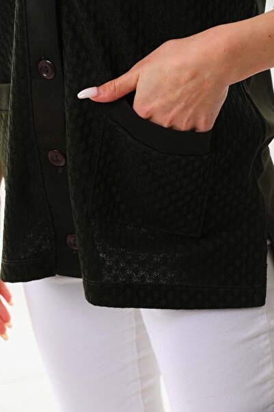 Günay Women's Side Slit Patterned Vest 22604 Green