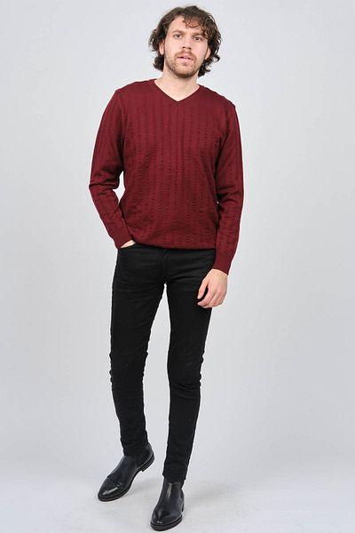 Desen Triko Pulover de lână cu decolteu în V pentru bărbați 0249626 Roșu Claret