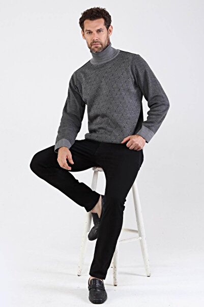 Çizgi Triko Men's Full Turtleneck Knitwear Sweater 4604e Gray