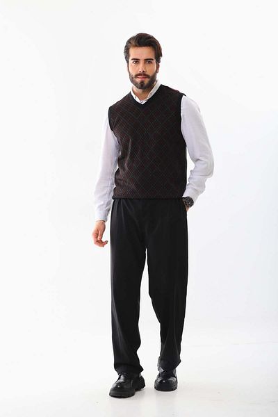 Pelikan Men's V-Neck Patterned Sweater 9614 Claret Red