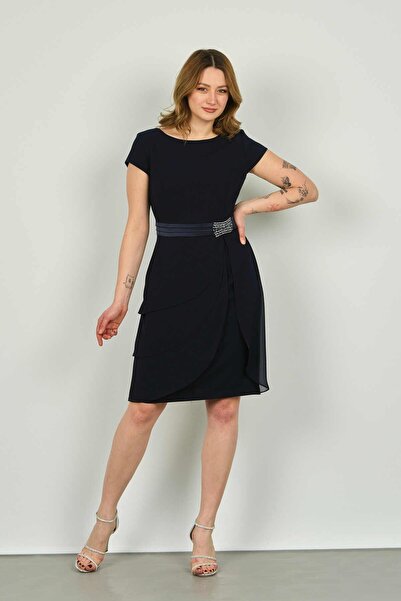 Vals Rochie de seară din șifon Araboy, accesoriu cu jumătate de mânecă, 22-176 bleumarin