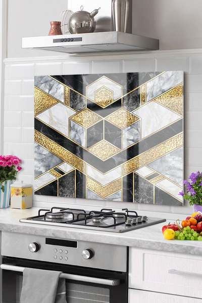 Onbiya واقي خلفي من الرخام لموقد المطبخ الزجاجي الفاخر