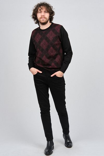 Pelikan Men's Patterned Crew Neck Sweater 1579329 Claret Red