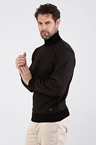 Çizgi Triko Men's Full Turtleneck Knitwear Sweater 4604e Black