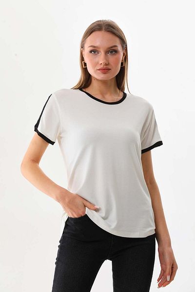 Sistas Women's Crew Neck Short Sleeve Blouse 23010 Ecru