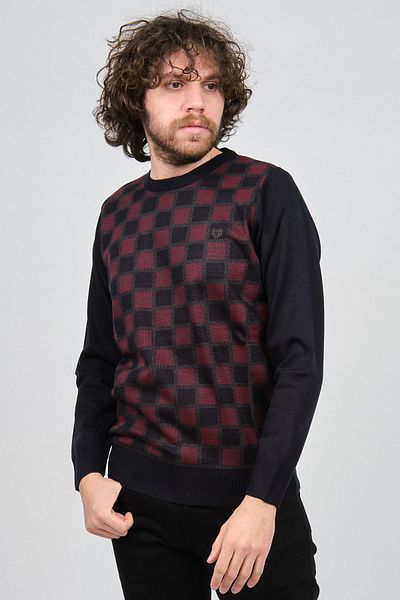 Pelikan Men's Patterned Crew Neck Sweater 1577328 Claret Red
