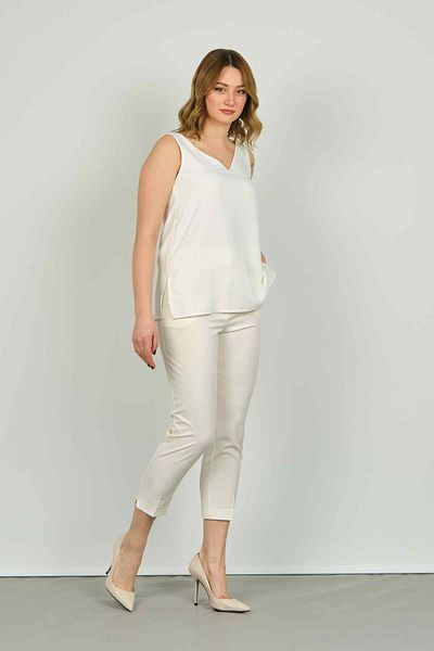 F&A Textile FA Trousers Women's Ankle Length Narrow Fit Pants 7208 Ecru