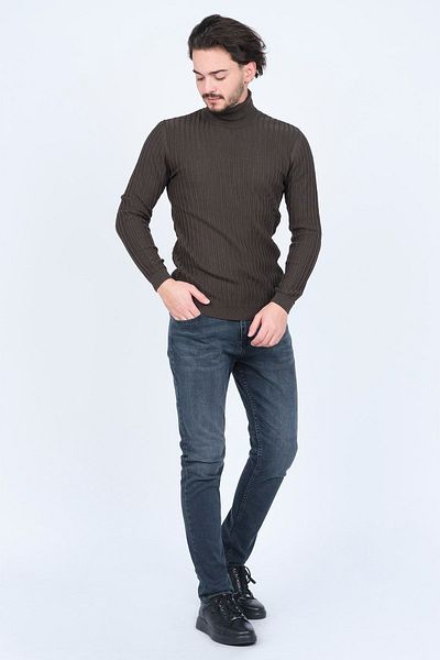 Raymons Men's Corduroy Full Fisherman Knitwear Wool Sweater 67822887 Khaki