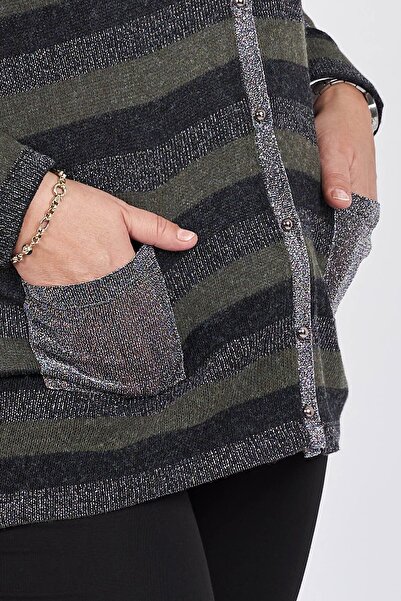 Flaş Triko Women's Khaki Striped Cardigan 3329107