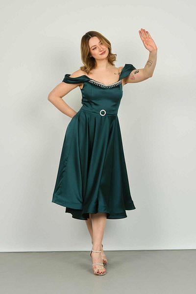 Dans Women's Strapless Off-Shoulder Evening Dress 1463 Emerald