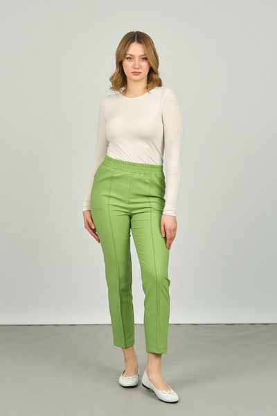 F&A Textile Women's Ankle Length Front Line Stitching Skinny Fit Trousers 6000 Pistachio Green