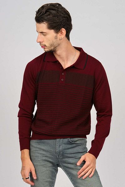 Desen Triko Pulover din lână cu model polo pentru bărbați 0249642 Roșu Claret