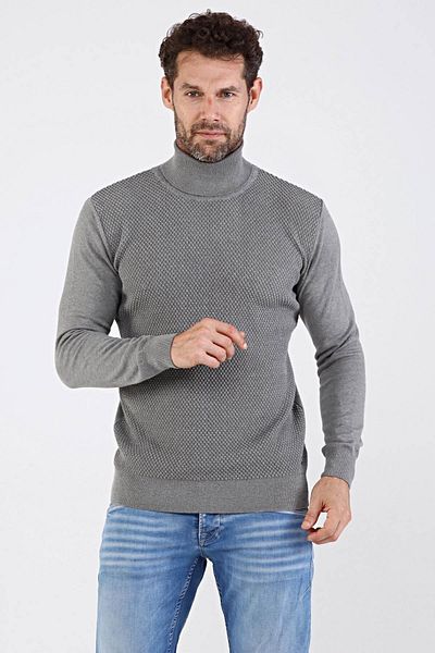 Çizgi Triko Ανδρικό Πλεκτό Πουλόβερ Βαμβακερό Ολόσωμο ζιβάγκο 4669e Γκρι