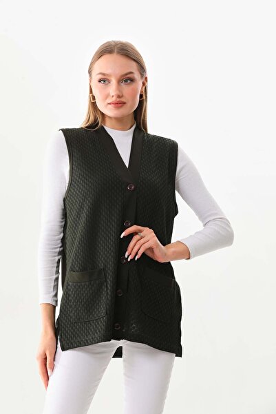 Günay Women's Side Slit Patterned Vest 22604 Green