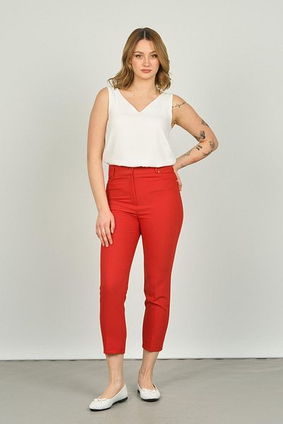 F&A Textile Women's Ankle Length Slim Fit Pants 7410 Red