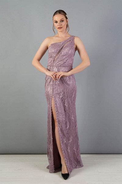 Carmen Women's Lace Chest Detailed Slit Evening Dress 5815569 Lilac