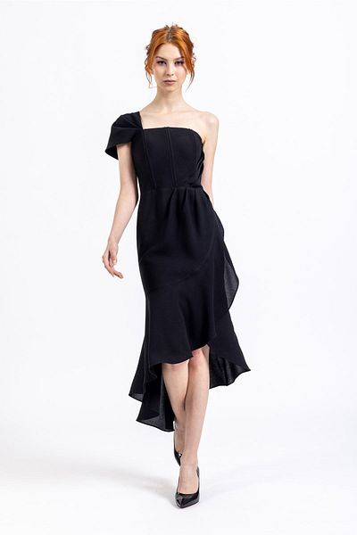 ESCOLL Women's Black Front and Back Detail Underwire Evening Dress 1834