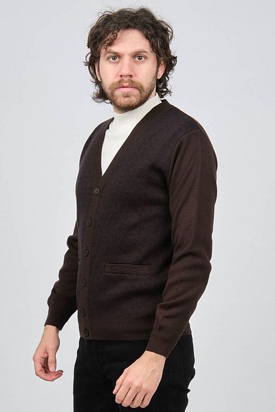Ateş Triko Men's Patterned Wool Cardigan 6092090 Brown