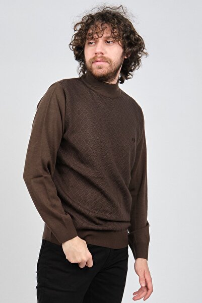 Pelikan Men's Patterned Half Fisherman Wool Sweater 1578710 Brown