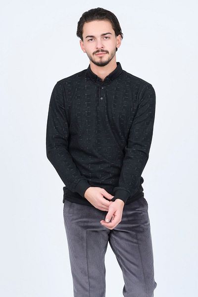 Raymons Men's Patterned Polo Neck Knitwear Sweat 6782251 Black