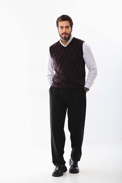 Pelikan Men's Striped V-Neck Sweater 9625 Claret Red
