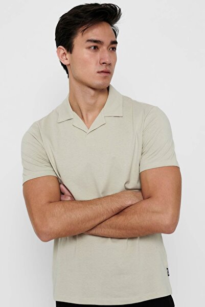 Only & Sons Men's Onsabraham Polo Neck T-shirt 22019294 Stone