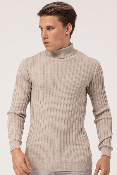 Ateş Triko Ανδρικό ζιβάγκο Slim Fit Πλεκτό Πουλόβερ 6091288 Μπεζ