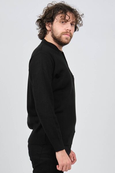 Çizgi Triko Men's Pocket Detailed Polo Neck Sweater 42544241 Black