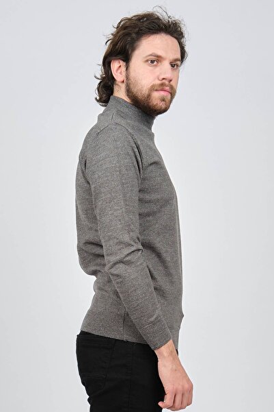 Çizgi Triko Men's Half Turtleneck Plain Sweater 42564252 Gray