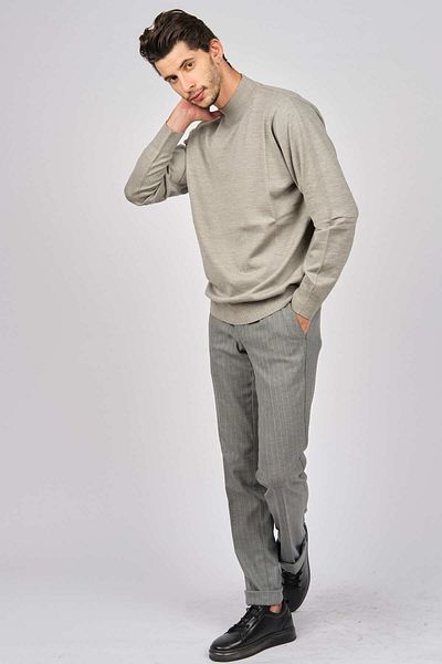 PAVE Men's Half Turtleneck Wool Sweater 4530014 Stone