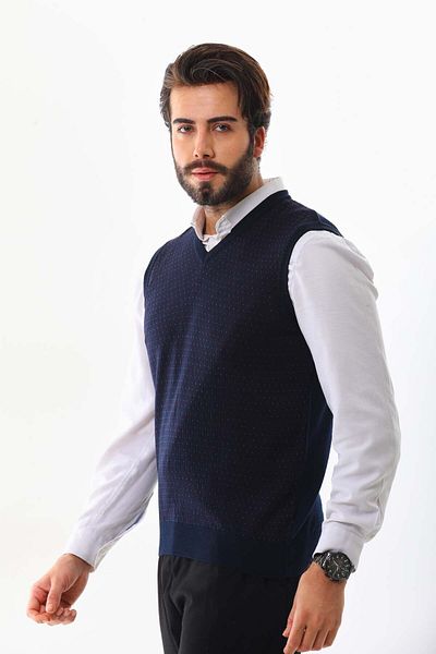 Pelikan Pulover de lână cu decolteu în V pentru bărbați 4P10 bleumarin