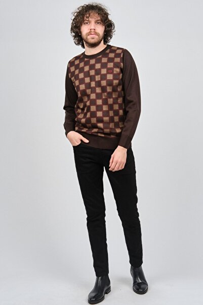 Pelikan Men's Patterned Crew Neck Sweater 1577328 Brown
