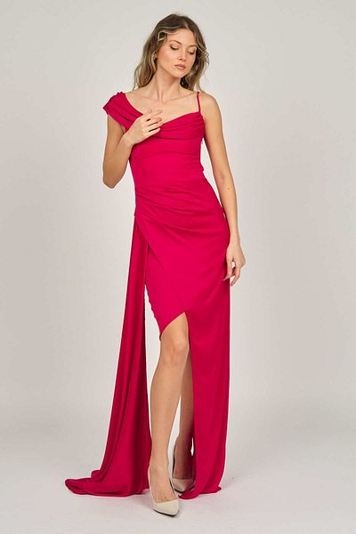 DORİDORCA Women's One Shoulder Detailed Evening Dress 5924030 Red