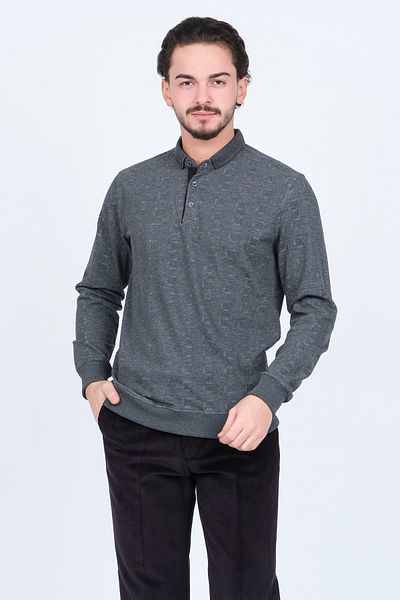 Raymons Men's Patterned Polo Neck Knitwear Sweat 6782251 Anthracite