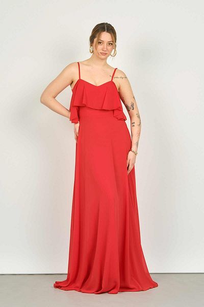 Pierre Cardin Women's Strappy Chiffon Long Evening Dress 6424 Red