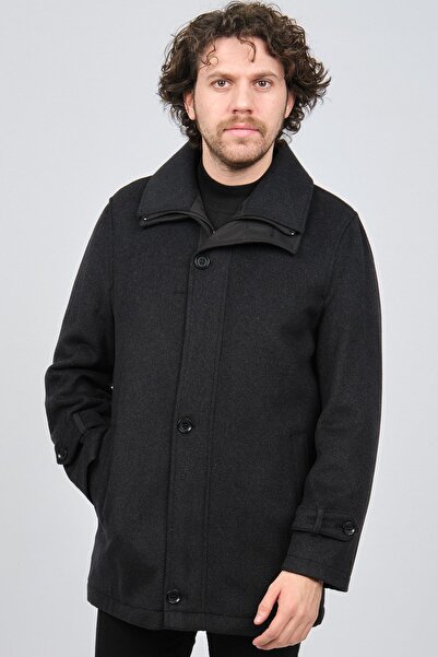 LUCAS Erkek Kol Apoletli Çift Yakalı Yün Kaban 2650552 Füme