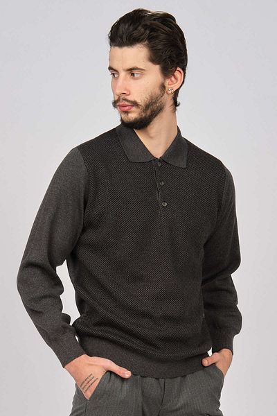 Woolman Men's Patterned Polo Neck Wool Sweater 1572113 Smoked