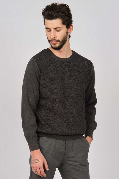 Woolman Men's Patterned Crew Neck Wool Sweater 1571035 Gray