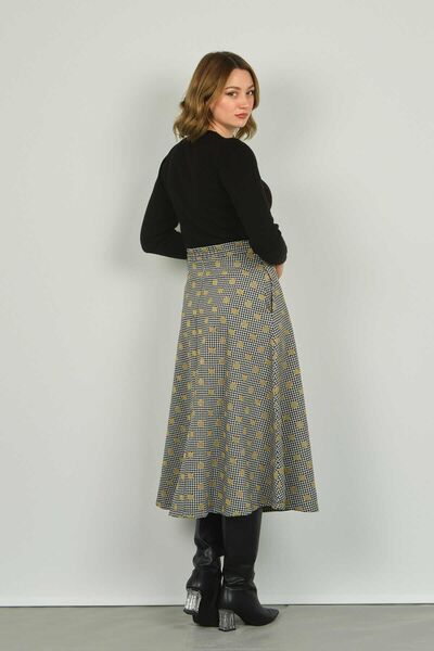 Sistas Women's Patterned Midi Length Comfortable Form Skirt 23922 Black