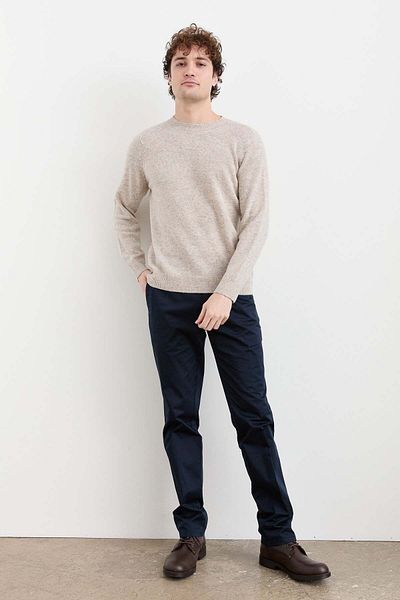 Desen Triko Men's Crew Neck Basic Wool Sweater 23525 V. Beige