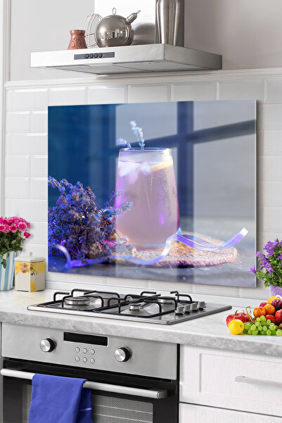 Onbiya Premium Mutfak Cam Ocak Arkası Koruyucu | Mor, Bardak