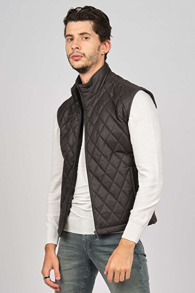 daynax Men's Pocket Detailed Diamond Patterned Vest 492901 Smoked