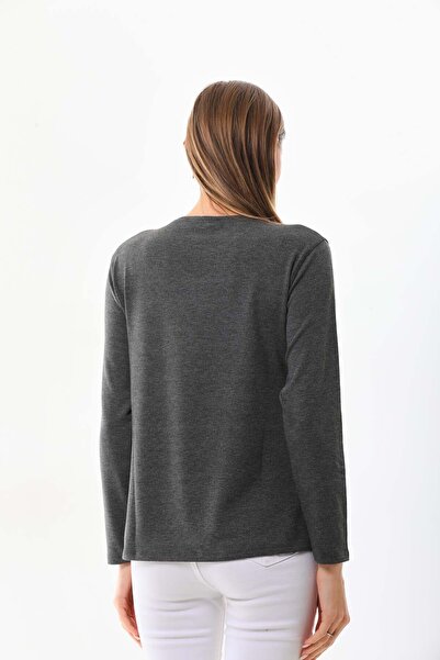 Sistas Γυναικεία μπλούζα με μακρυμάνικο λαιμόκοψη 23636 Anthracite