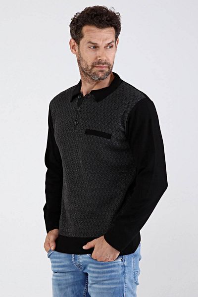 Çizgi Triko Ανδρικό πλεκτό πουλόβερ Polo Collar Steel Knit 4610f Μαύρο