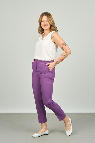F&A Textile Women's Ankle Length Double Pocket Skinny Fit Pants 7001 Plum