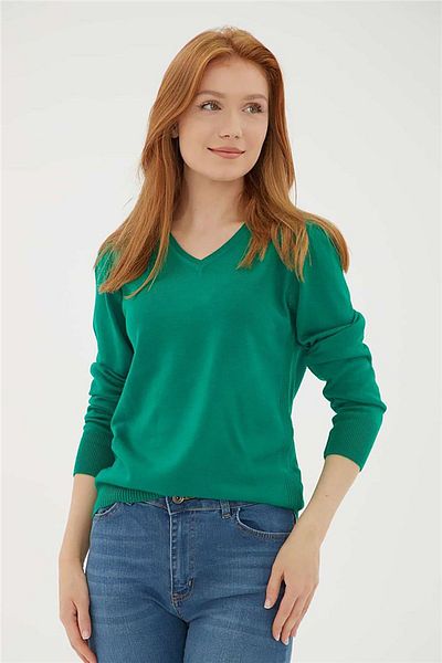 Fashion Friends Women's V-Neck Sweater 23K0244K1 Green