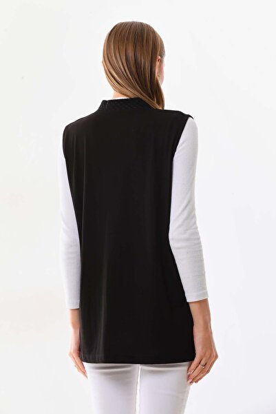 Günay Women's Pocket Detailed V-Neck Vest 2603 Black
