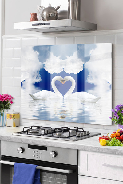 Onbiya Premium Kitchen Glass Stove Back Protector |   Swan Heart